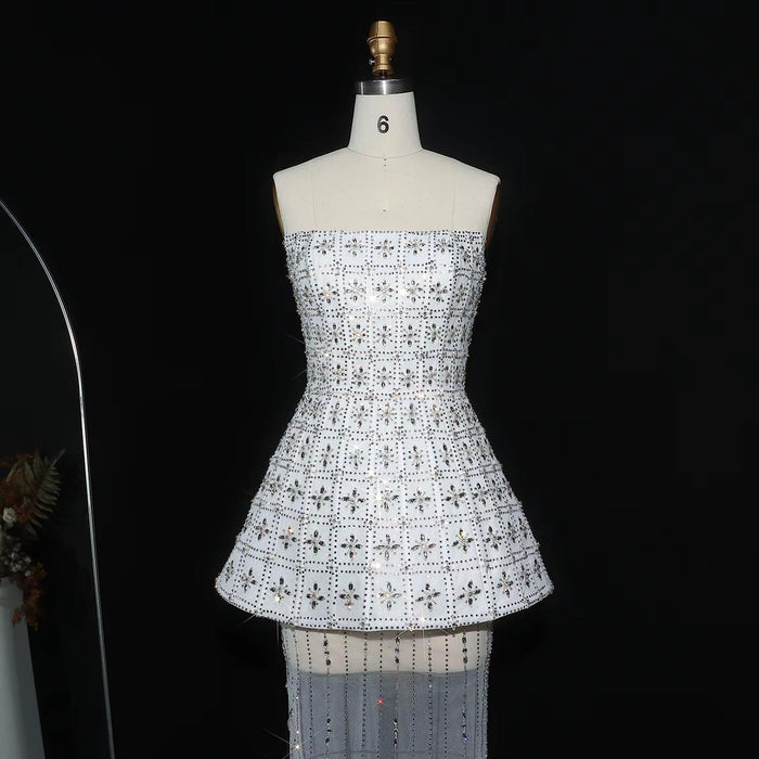 Stunning Strapless Crystal White Evening Dress SS545