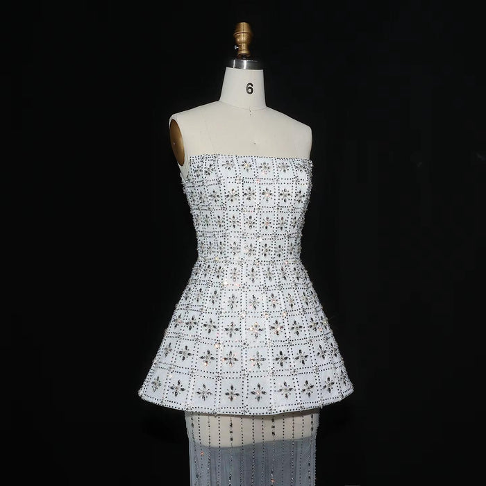Stunning Strapless Crystal White Evening Dress SS545
