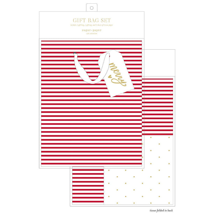 Sugar Paper - Christmas Gift Bag Set, Red Stripe