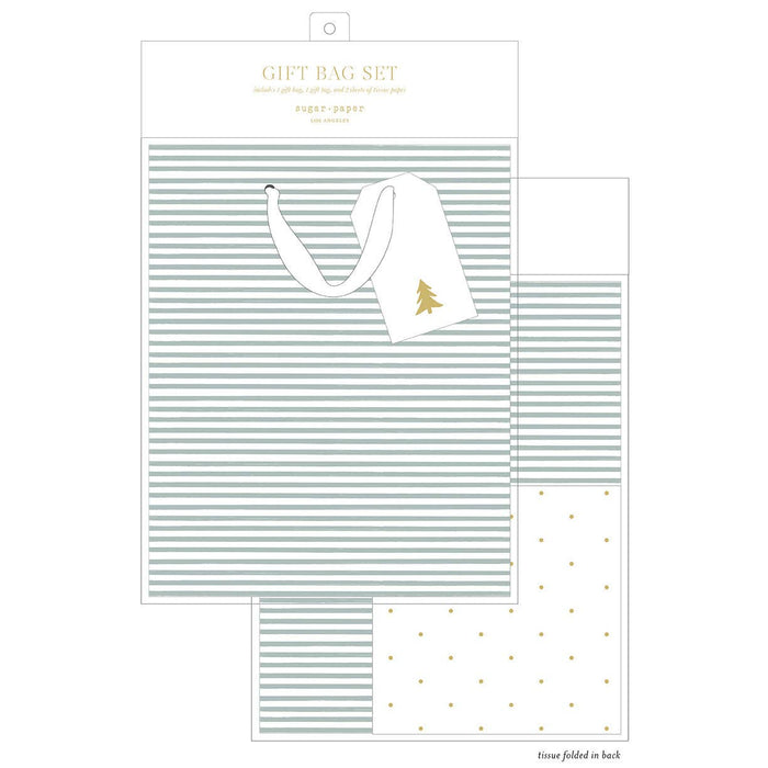 Sugar Paper - Gift Bag Set, Green Stripe