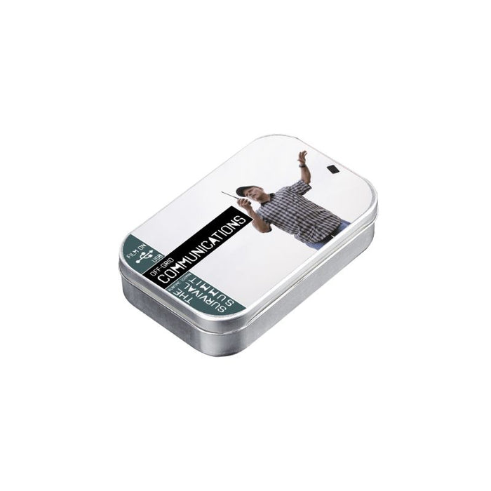 Survival Communications DVD or USB with man signaling, showcasing custom kits and best brands from A Way Through the Wilderness