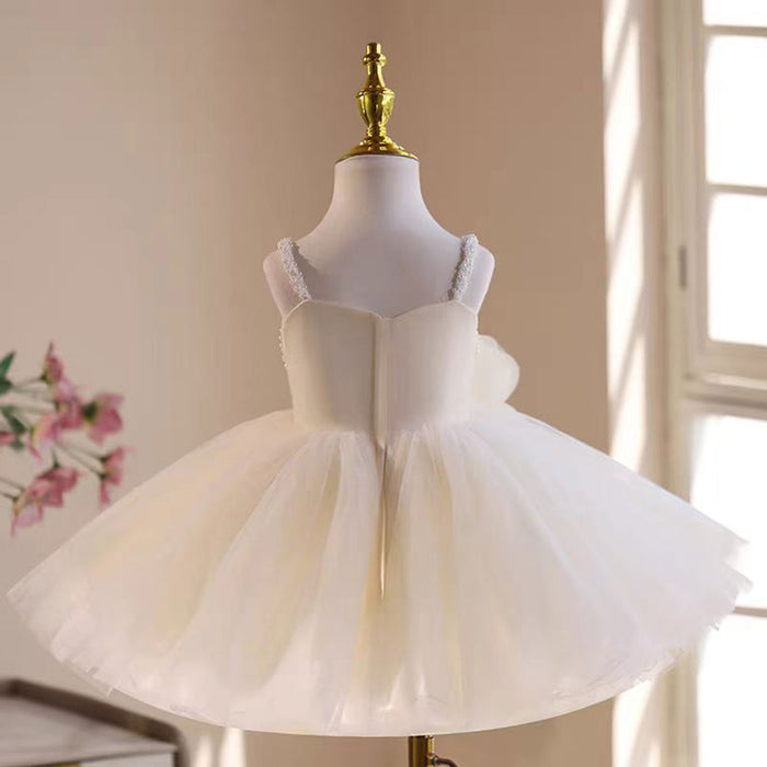 Sweetheart 3D Flowers Sling Pearled Tulle Girl Dress Beige J537