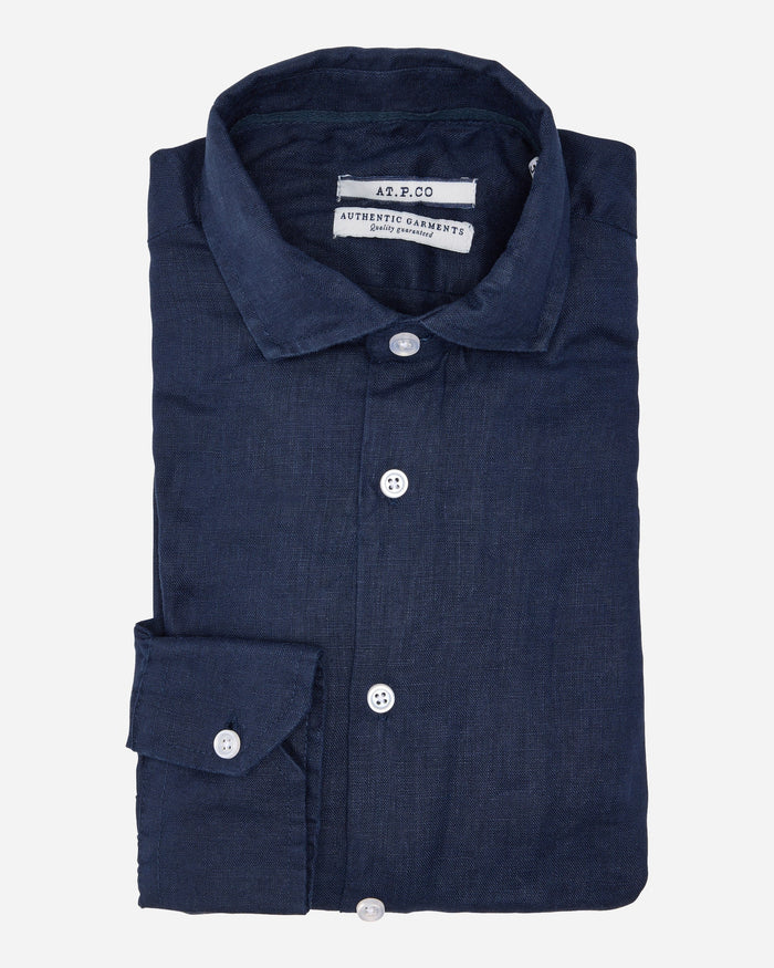 AT.P.CO Navy Linen Shirt - Men's Shirts at Menzclub