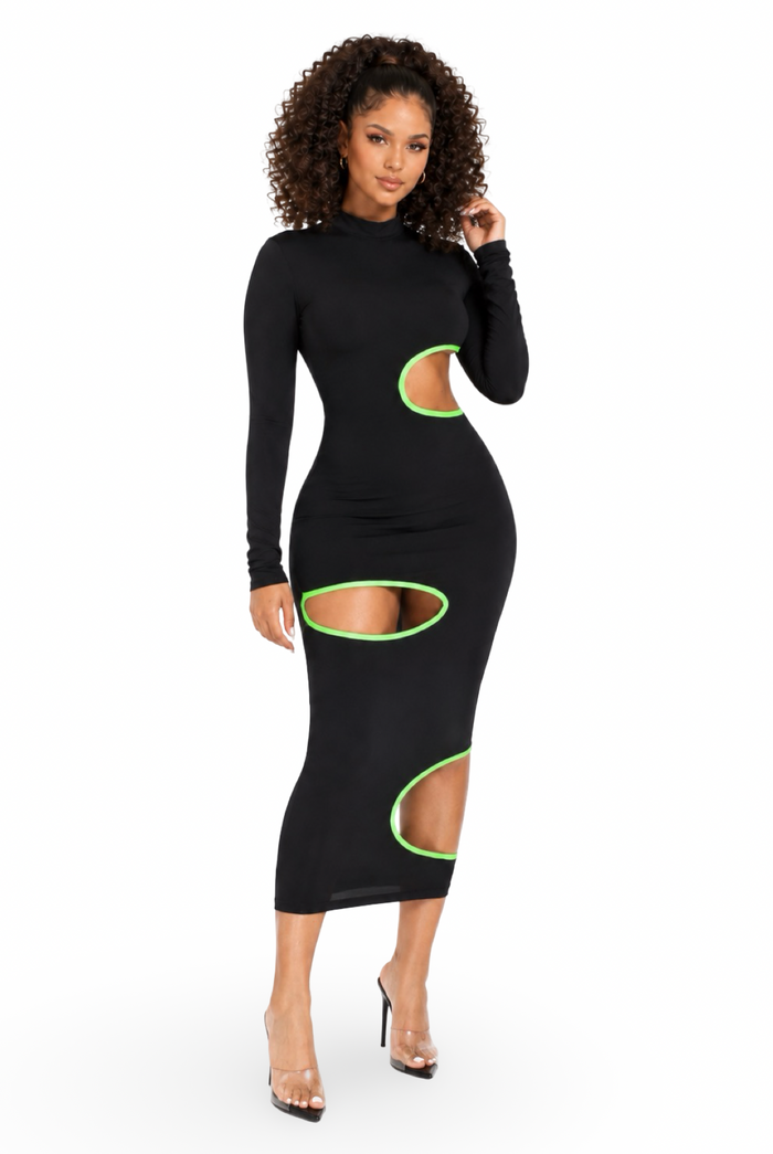 Take a Peek - Women's Mock Neck Multi Cut Out Midi Dress
