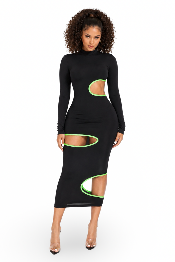 Take a Peek - Women's Mock Neck Multi Cut Out Midi Dress