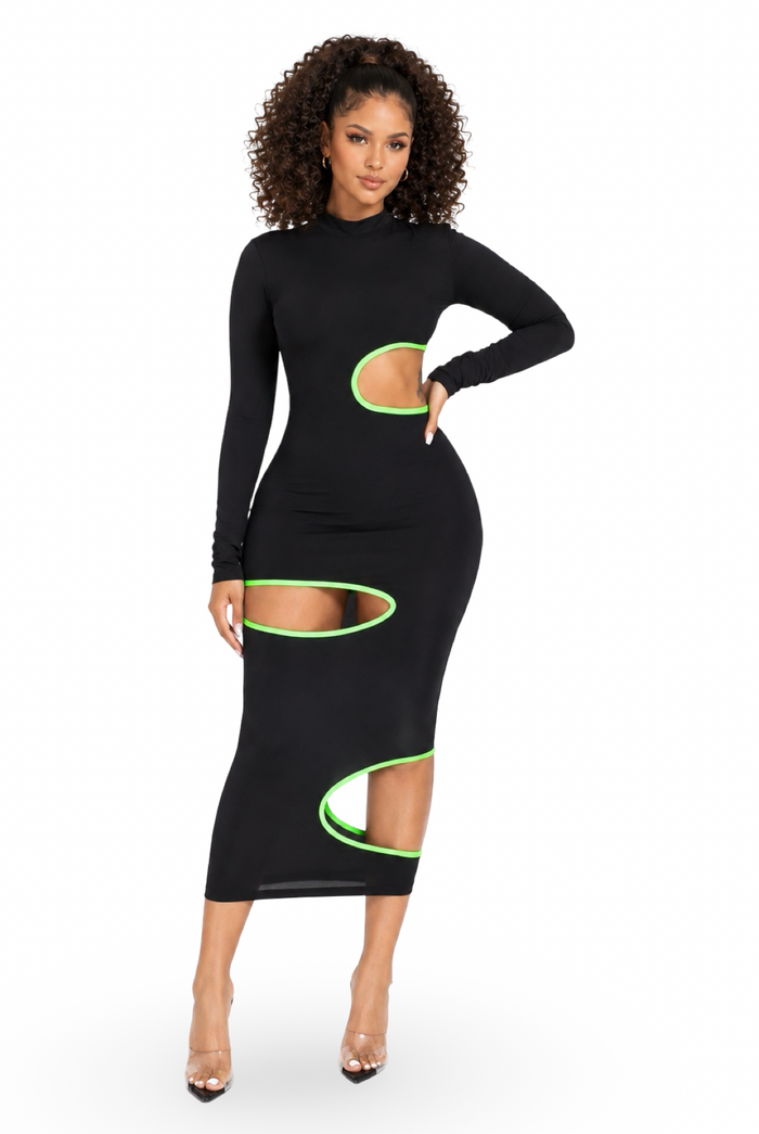 Take a Peek - Women's Mock Neck Multi Cut Out Midi Dress