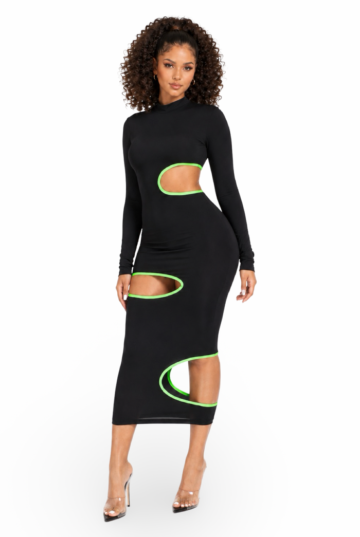 Take a Peek - Women's Mock Neck Multi Cut Out Midi Dress