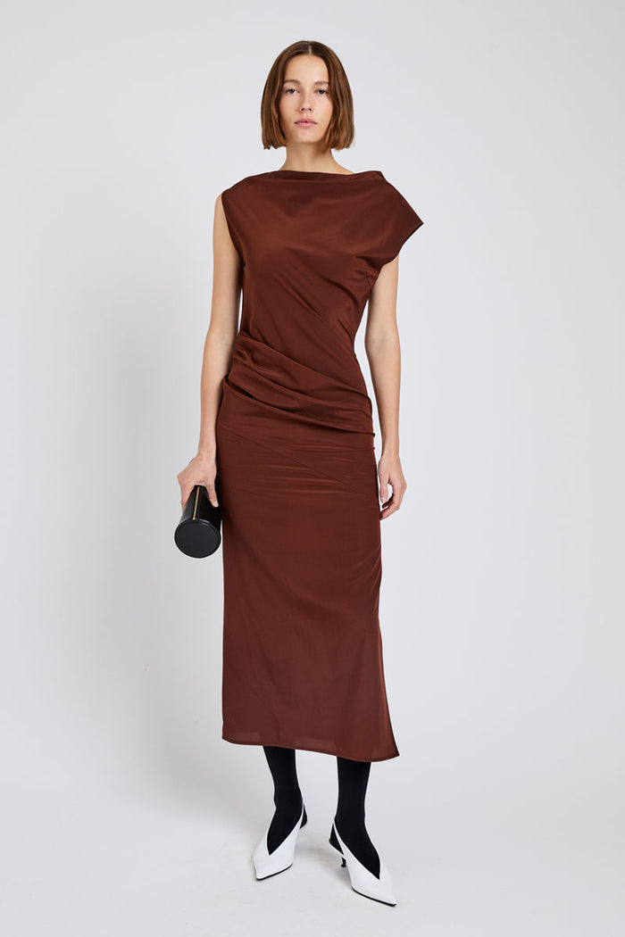 Tasa Dress In Silk Viscose - Mahogany