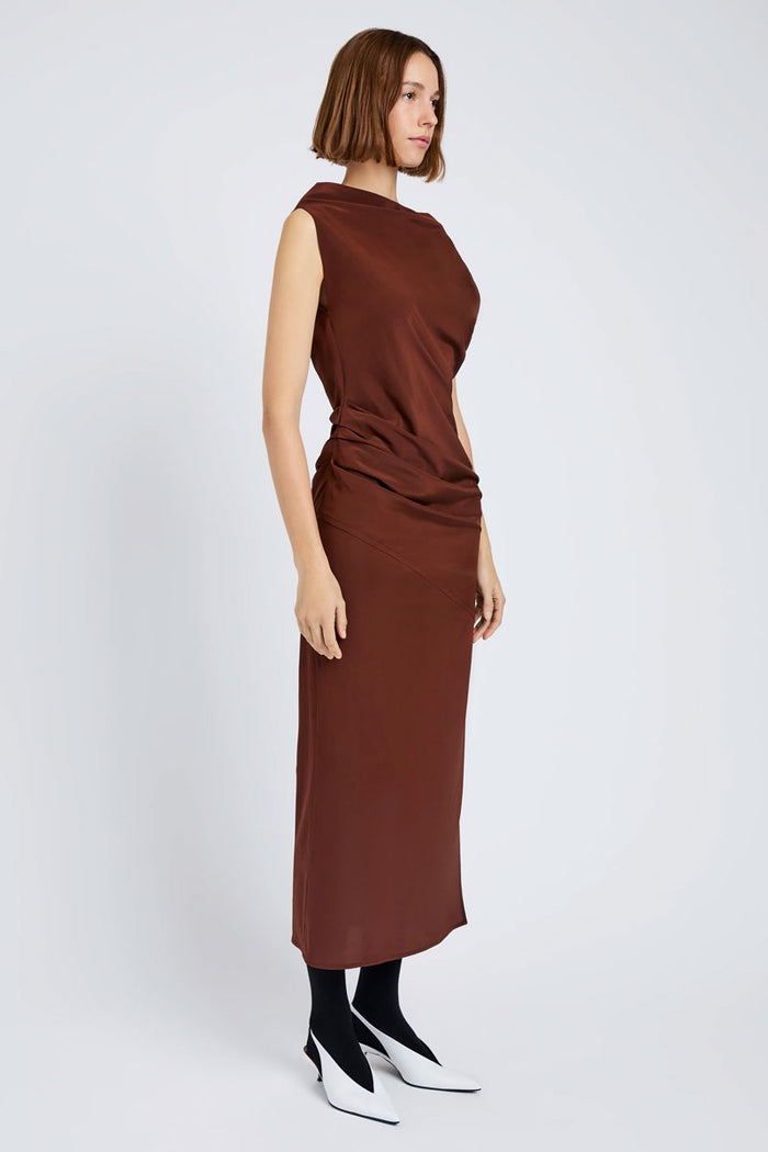 Tasa Dress In Silk Viscose - Mahogany