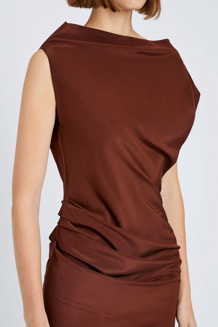 Tasa Dress In Silk Viscose - Mahogany