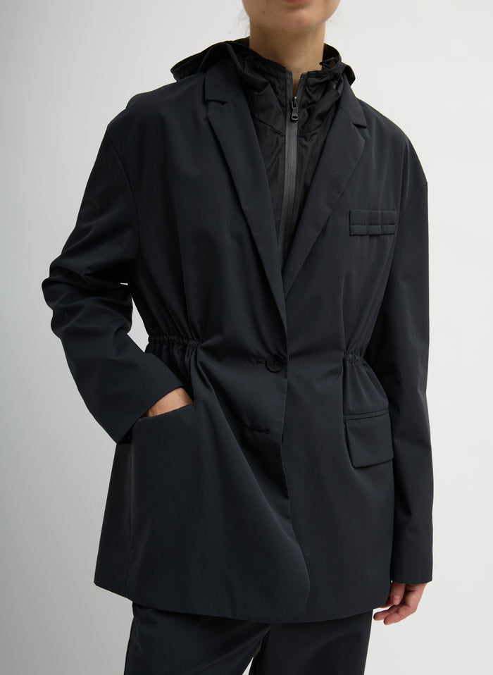 Tech Suiting Anorak Blazer With Zip Off Vest - Black