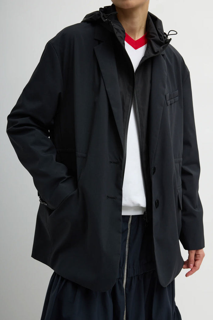 Tech Suiting Anorak Blazer With Zip Off Vest - Black