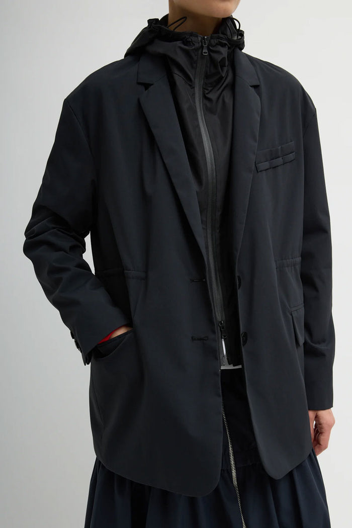 Tech Suiting Anorak Blazer With Zip Off Vest - Black