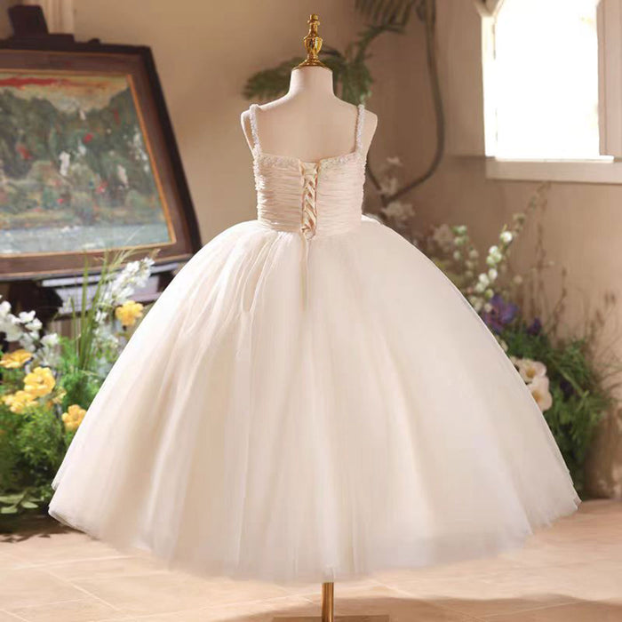 Tender-Style Sweetheart Spaghetti Strap Beaded Flower Girl Dress D019