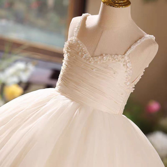 Tender-Style Sweetheart Spaghetti Strap Beaded Flower Girl Dress D019