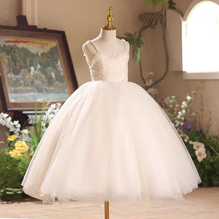 Tender-Style Sweetheart Spaghetti Strap Beaded Flower Girl Dress D019