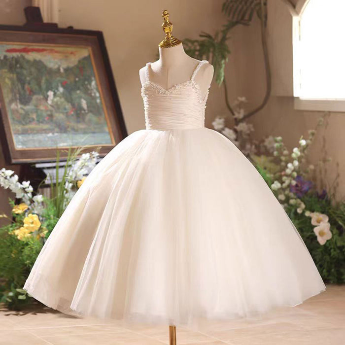 Tender-Style Sweetheart Spaghetti Strap Beaded Flower Girl Dress D019