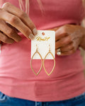 Textured Metal Marquise Shaped Dangle Earrings - Gold Trendy Wholesale