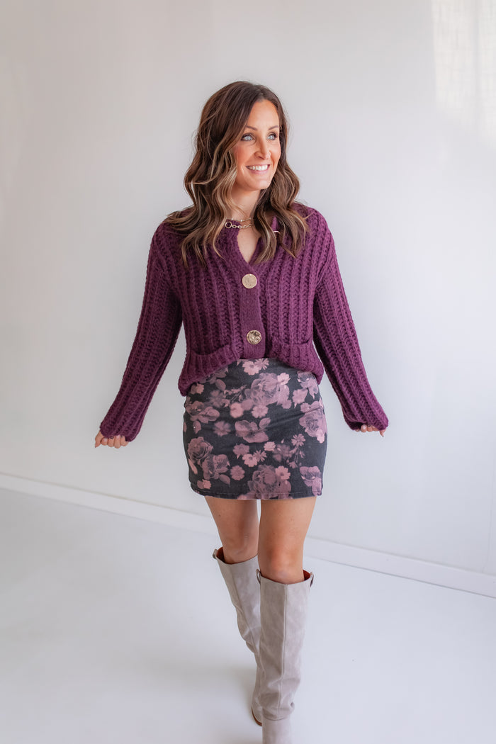 The Blair Chunky Knit Cardigan - Deep Purple - One Eleven Olive Boutique