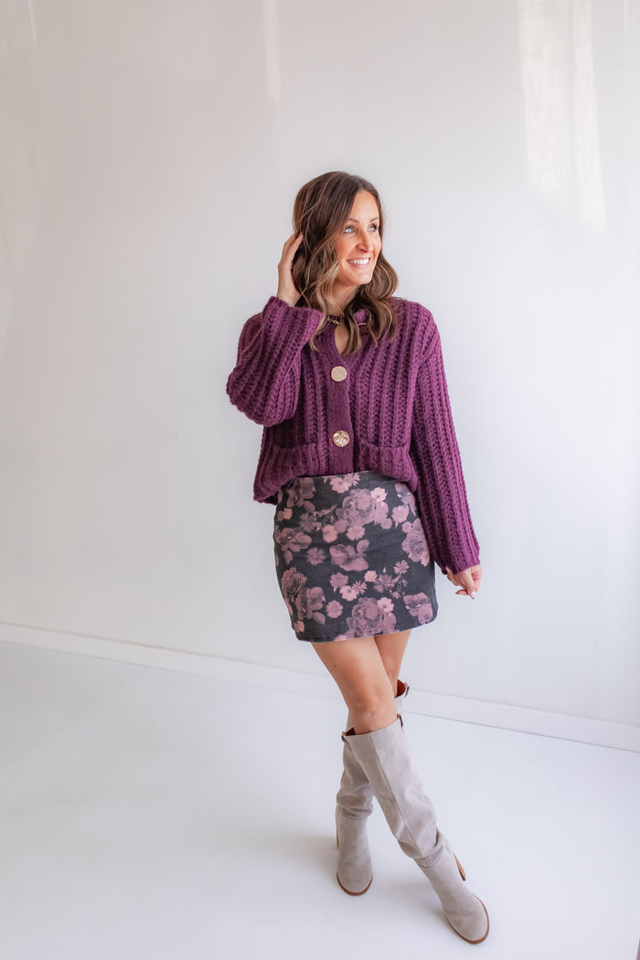 The Blair Chunky Knit Cardigan - Deep Purple - One Eleven Olive Boutique