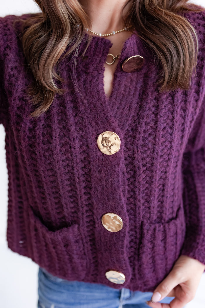The Blair Chunky Knit Cardigan - Deep Purple - One Eleven Olive Boutique
