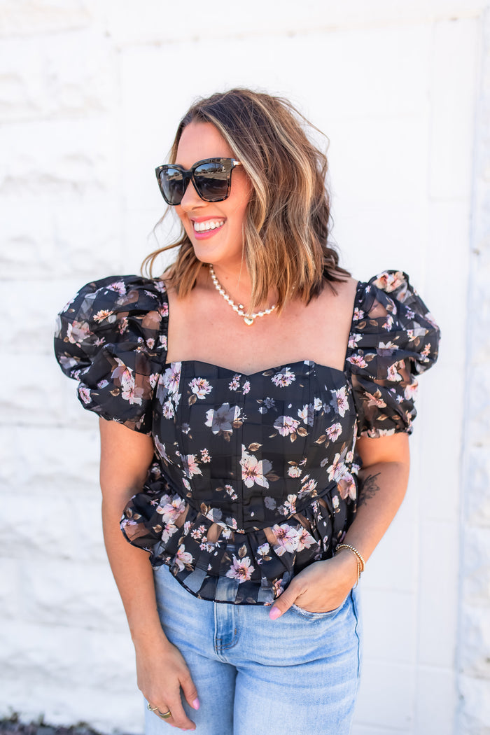 The Chloe Flower Tie Top [Buddy Love] - One Eleven Olive Boutique