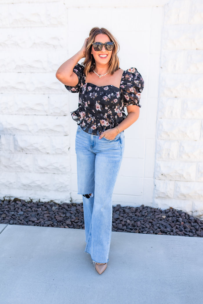The Chloe Flower Tie Top [Buddy Love] - One Eleven Olive Boutique