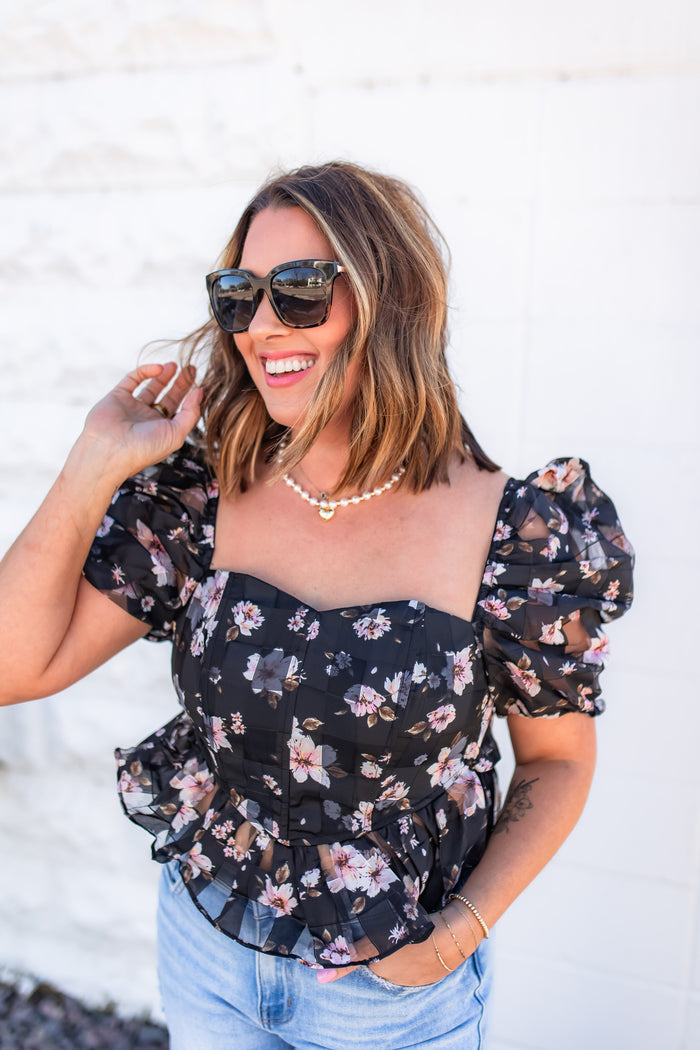 The Chloe Flower Tie Top [Buddy Love] - One Eleven Olive Boutique