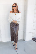 The Espresso Leather Midi Skirt - One Eleven Olive Boutique