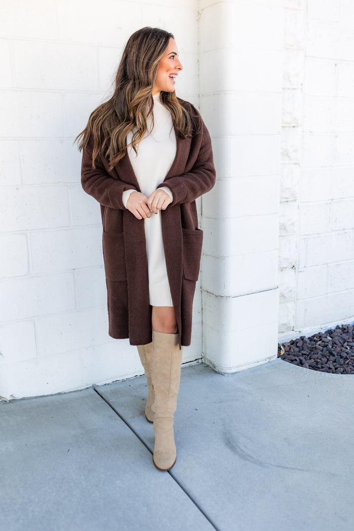 The Lana Duster Cardigan - Chocolate - One Eleven Olive Boutique