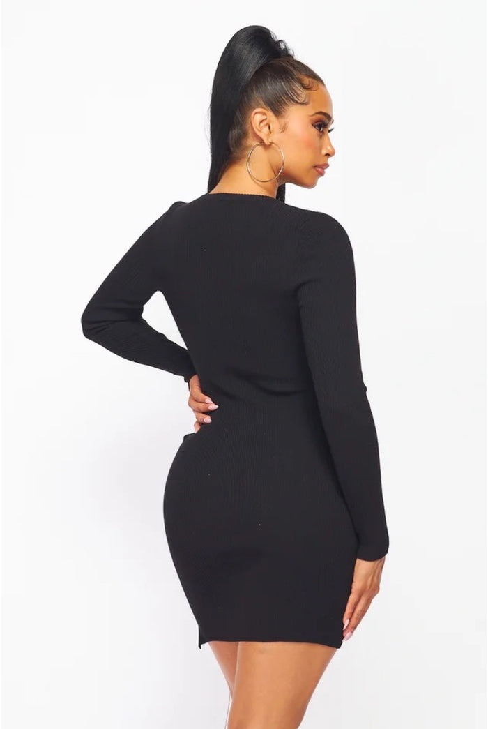 The Night Is Young......Long Sleeve Chain Detail Dress May Pink Clothing
