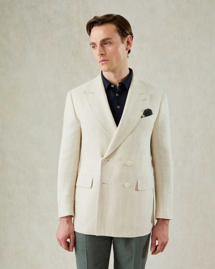 Tilman Silk Linen Cotton Polyamide Double Breasted Blazer Cream