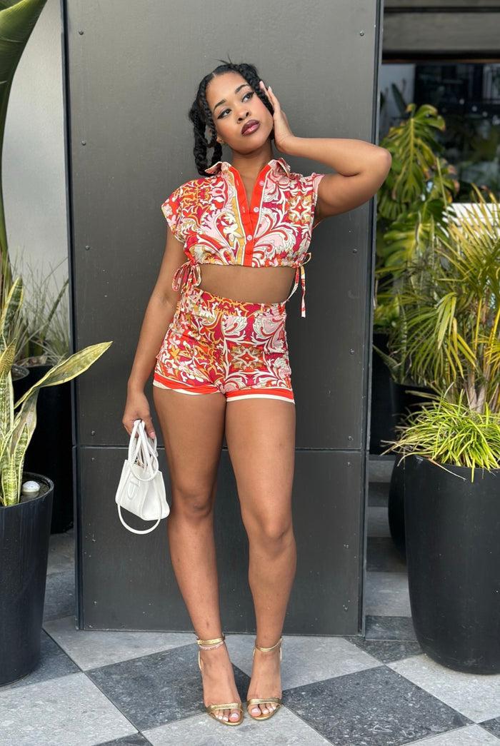 Time Will Tell - Matching Tropical Print No Stretch Short Set