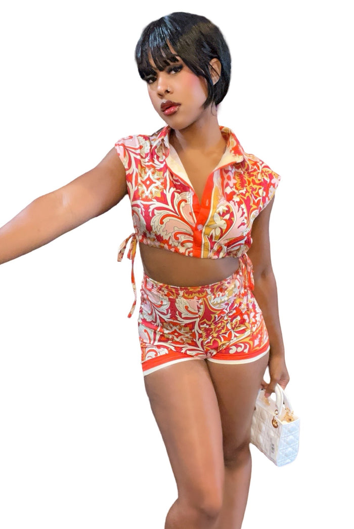 Time Will Tell - Matching Tropical Print No Stretch Short Set