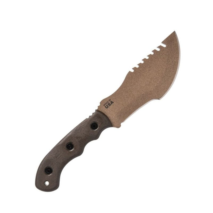 Knife with a brown handle and blade on a white background