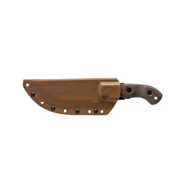 Brown knife with sheath on a white background