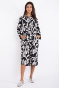 Trablos Cotton Black Printed Leaves Dress