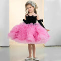 Tube Top Design Bowed Black Pink Flower Girl Dress D058