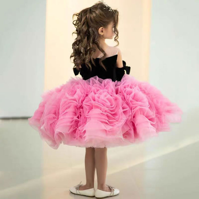 Tube Top Design Bowed Black Pink Flower Girl Dress D058