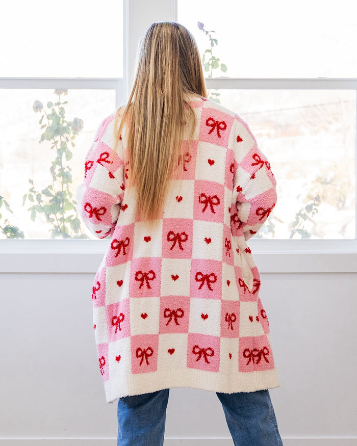 Valentine's Day Cloud Open Cardigan - Checkered Bows FINAL SALE Blakeley