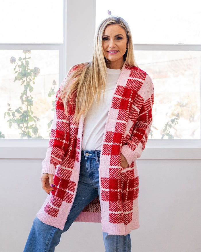 Valentine's Day Cloud Open Cardigan - Plaid FINAL SALE Blakeley