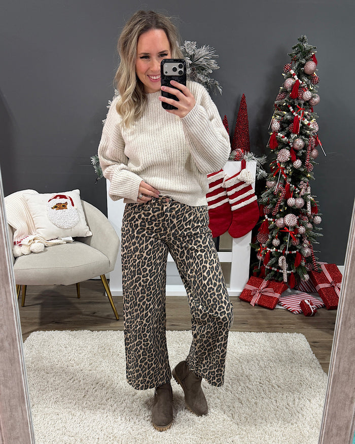 Vervet Skye Wide Leg Non Distressed Crop Jeans - Leopard Vervet