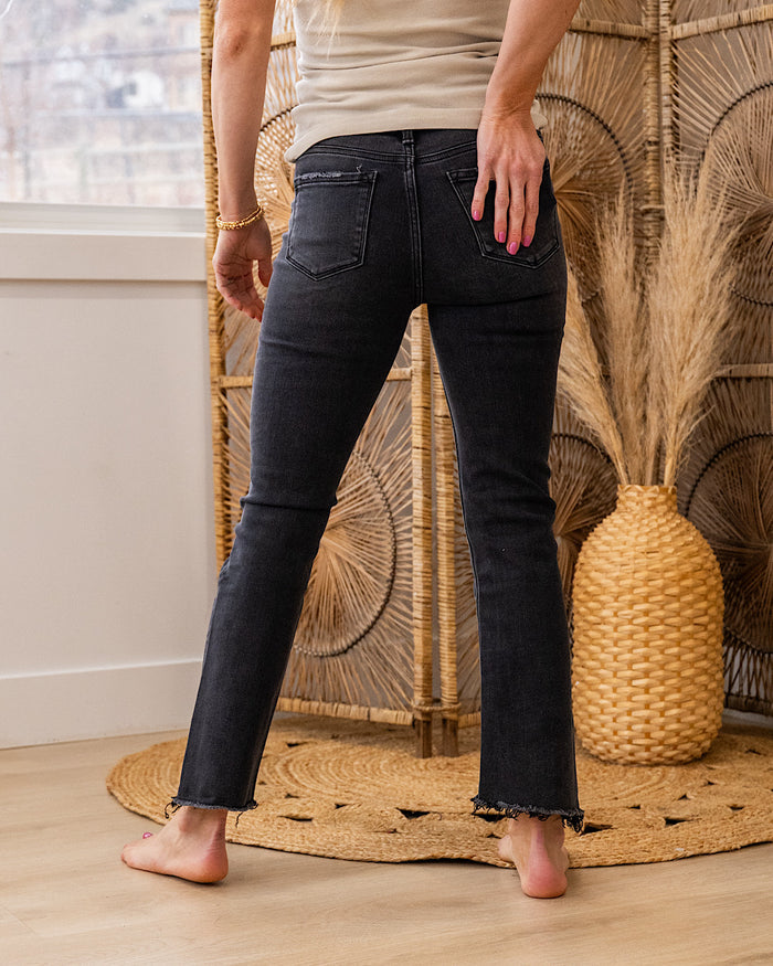 Vervet Think About It Fray Hem Crop Flare Jeans - Faded Black Vervet