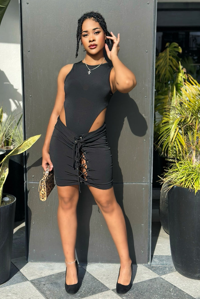 Walking Trend Matching Combo Bodysuit Skirt Set