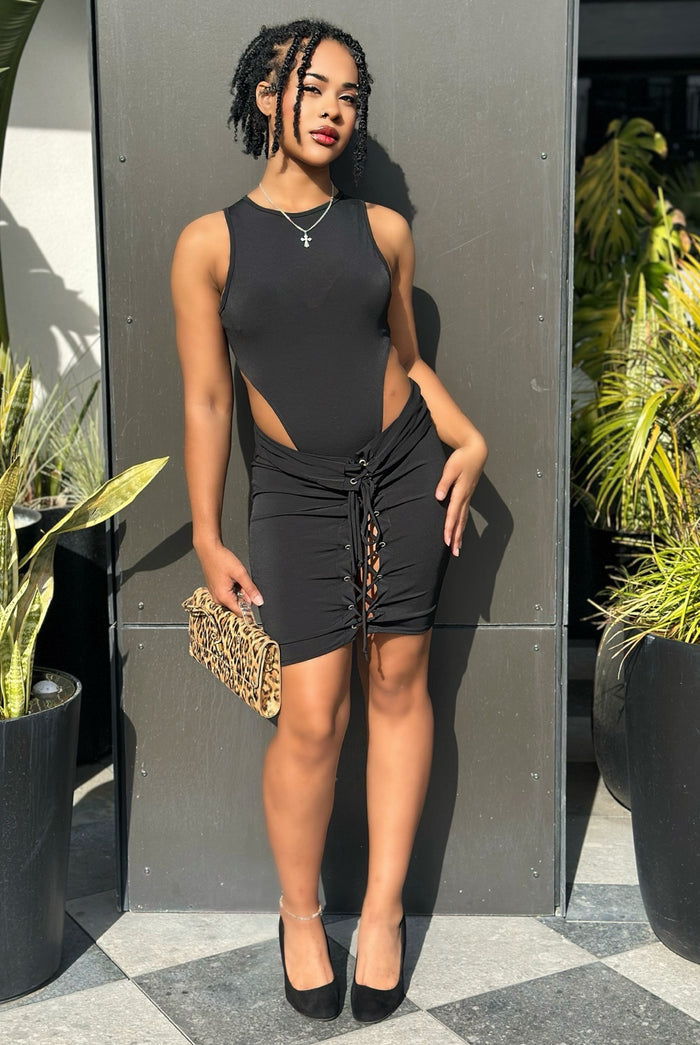 Walking Trend Matching Combo Bodysuit Skirt Set