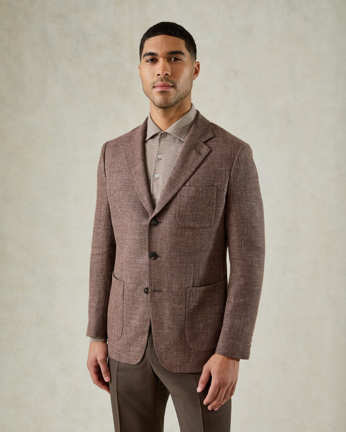 Watkins Virgin Wool Linen Hopsack Jacket Brown