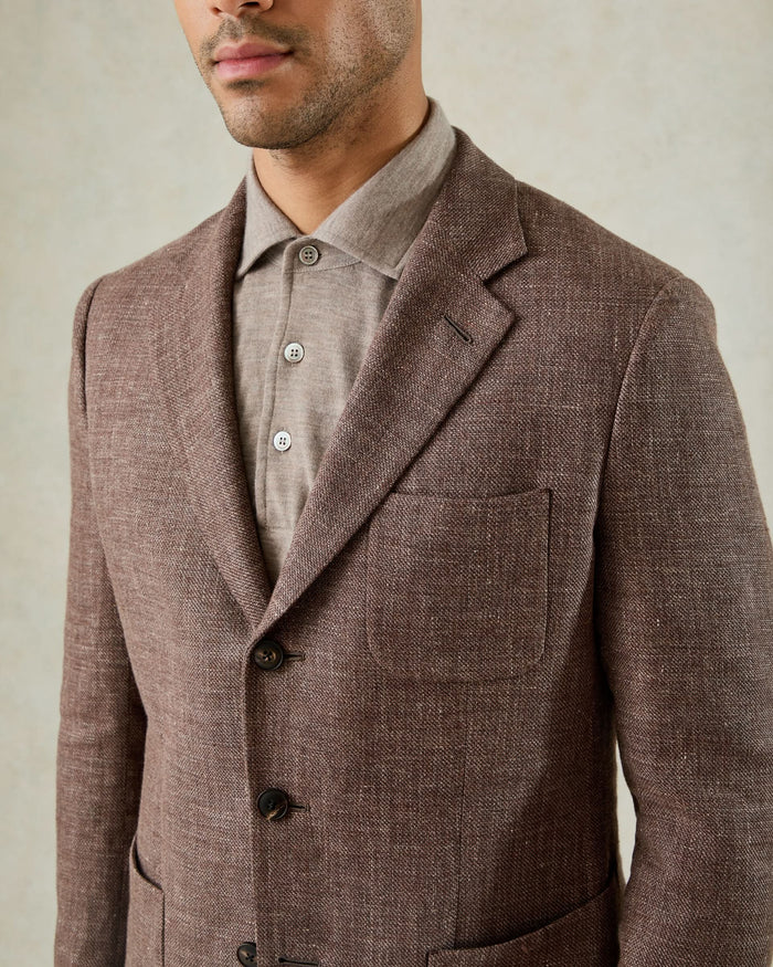 Watkins Virgin Wool Linen Hopsack Jacket Brown