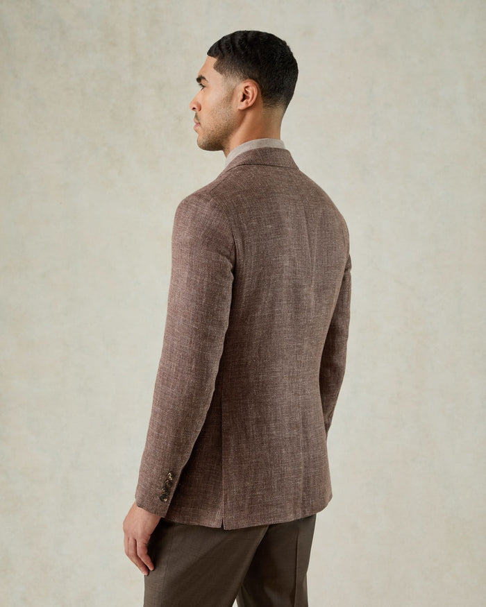 Watkins Virgin Wool Linen Hopsack Jacket Brown