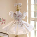 White Beaded Flower Girl Dress Knee Length Party Gown J543