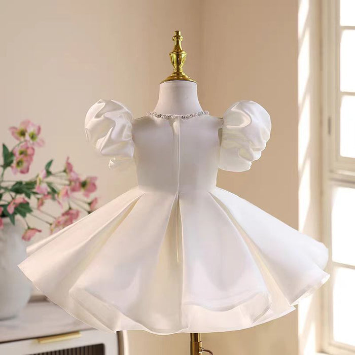 White Beaded Flower Girl Dress Knee Length Party Gown J543